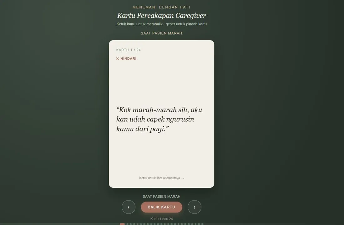 Kartu percakapan versi aplikasi: ketuk untuk membalik kartu