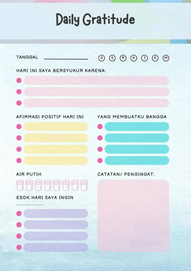 Contoh halaman workbook: Daily Gratitude