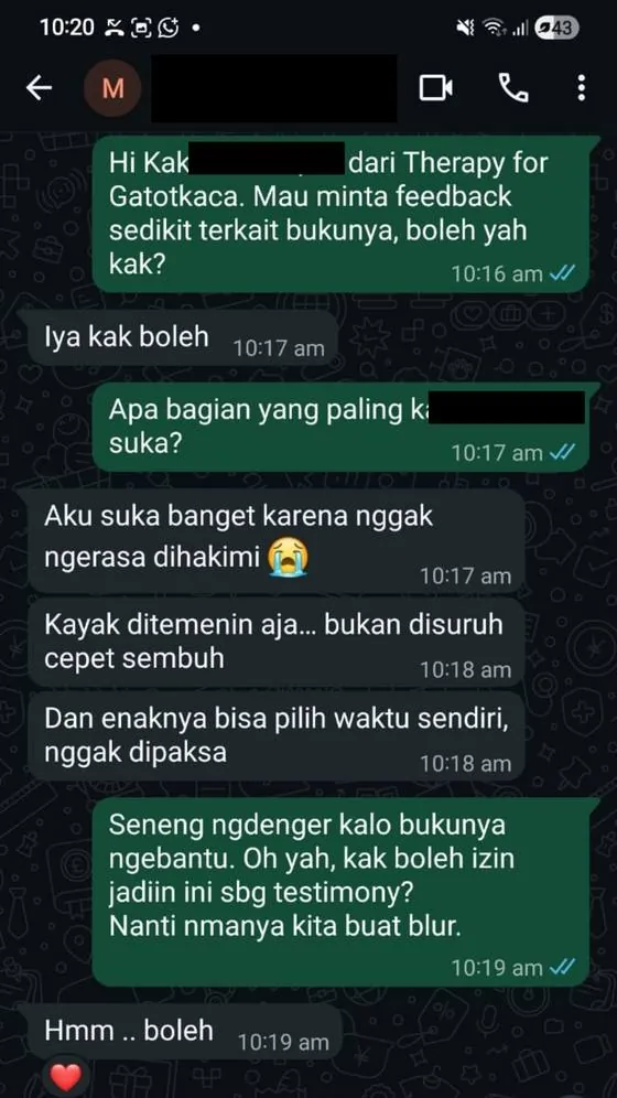 Chat WhatsApp pembaca: nggak ngerasa dihakimi, kayak ditemenin