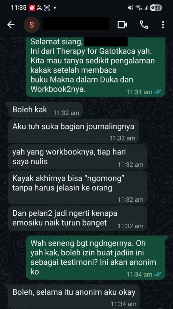 Chat WhatsApp pembaca: suka bagian journaling, tiap hari menulis